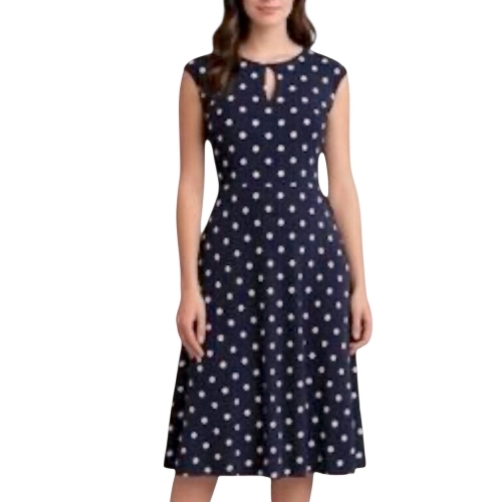 Lauren by RL Dark Blue Polka Dot Sleeveless Dress Size 6 - Picture 1 of 6